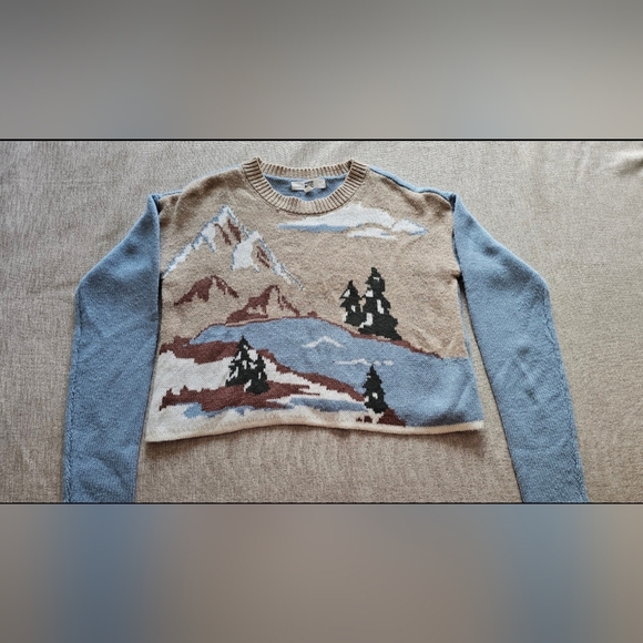 Madden Nyc Sweaters - Maden NYC Scenic Mountain Sweater - Blue and Tan
